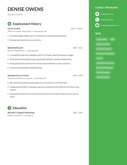 Soccer Coach Resume