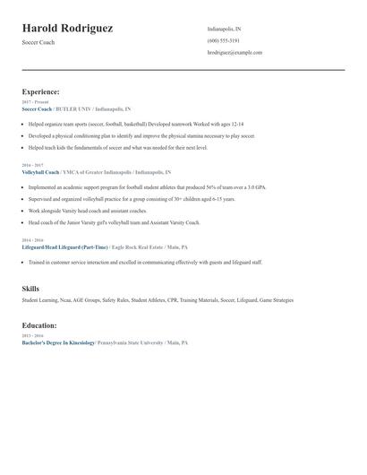 Soccer Coach Resume