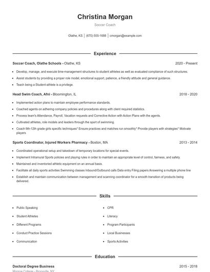 Soccer Coach Resume