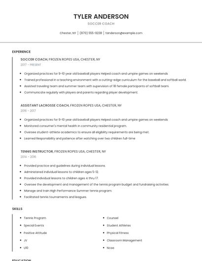 Soccer Coach Resume