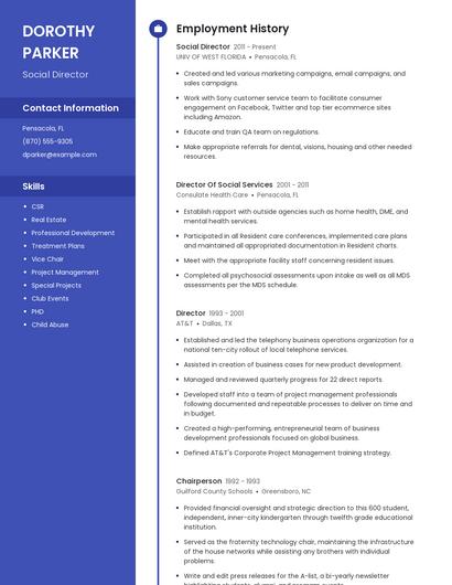 Social Director Resume