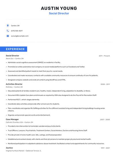 Social Director Resume