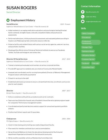 Social Director Resume