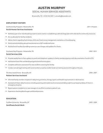 Social Human Services Assistants Resume