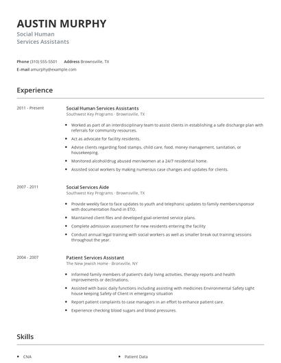 Social Human Services Assistants Resume