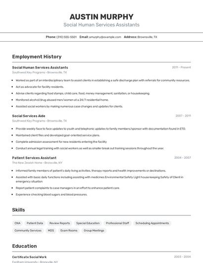 Social Human Services Assistants Resume
