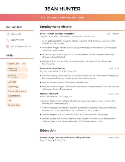Social Human Services Assistants Resume