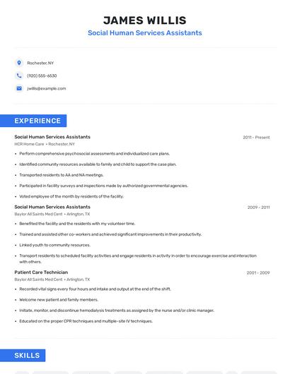 Social Human Services Assistants Resume