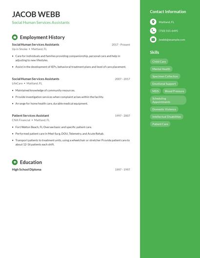 Social Human Services Assistants Resume