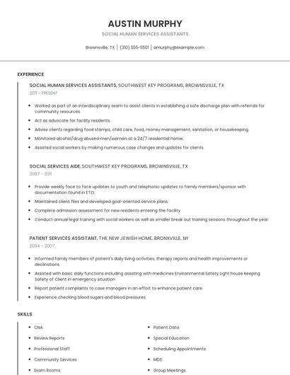 Social Human Services Assistants Resume