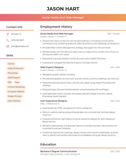 Social Media And Web Manager Resume
