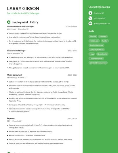 Social Media And Web Manager Resume