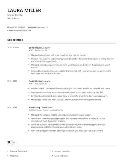 Social Media Associate Resume