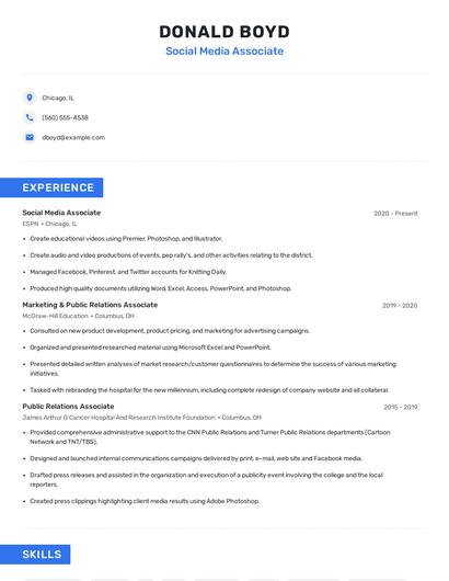 Social Media Associate Resume