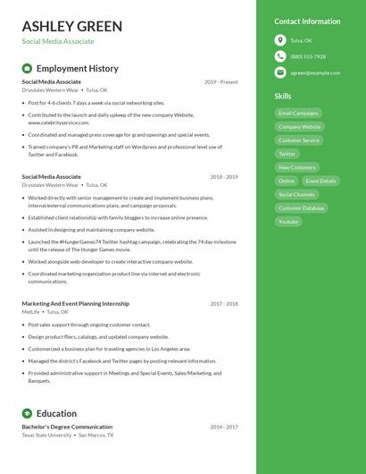 Social Media Associate Resume