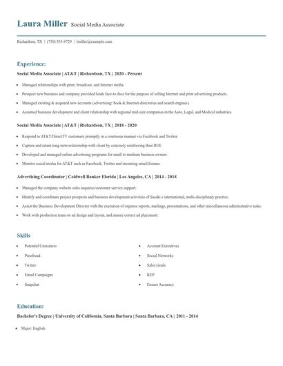 Social Media Associate Resume