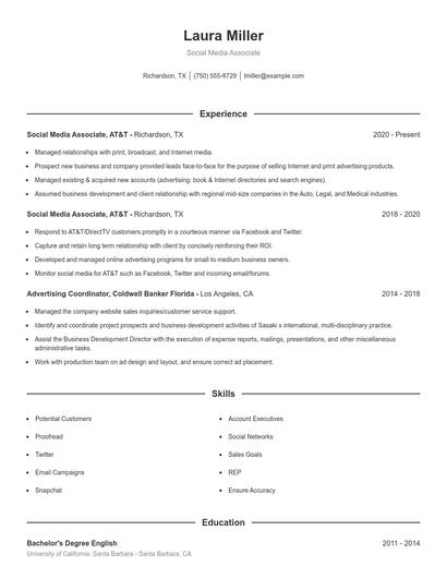 Social Media Associate Resume