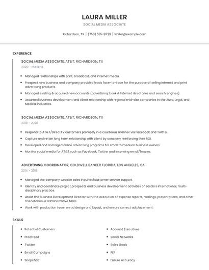 Social Media Associate Resume