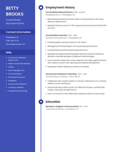 Social Media Representative Resume