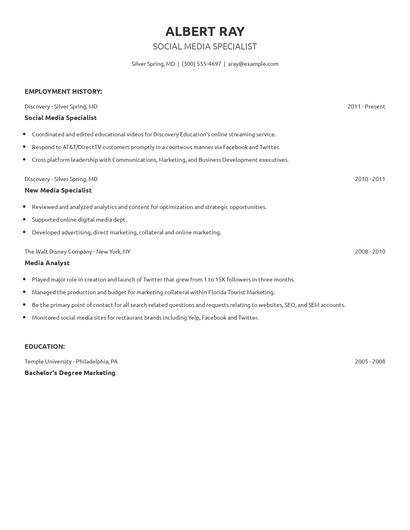 Social Media Specialist Resume