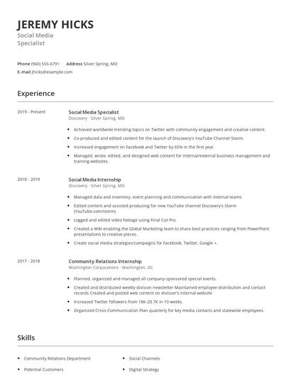 Social Media Specialist Resume