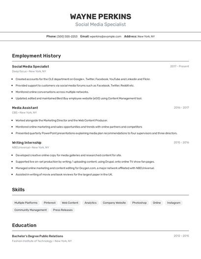 Social Media Specialist Resume