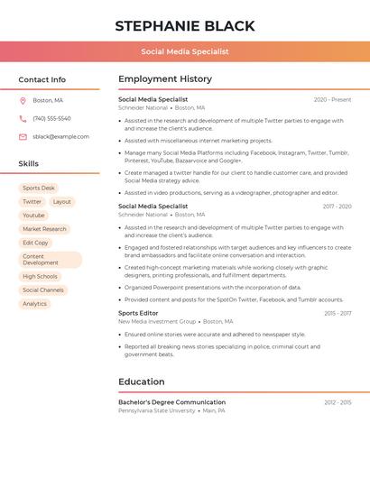 Social Media Specialist Resume