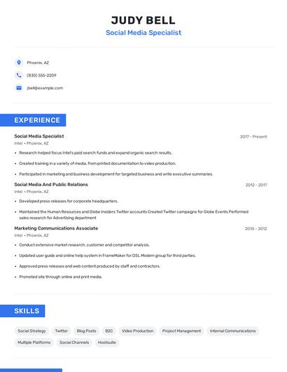 Social Media Specialist Resume
