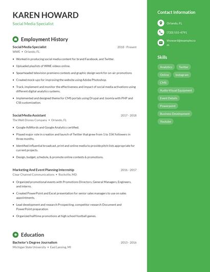 Social Media Specialist Resume