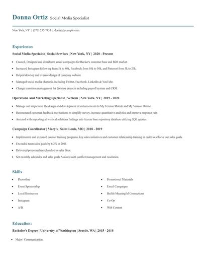 Social Media Specialist Resume