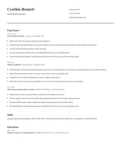 Social Media Specialist Resume