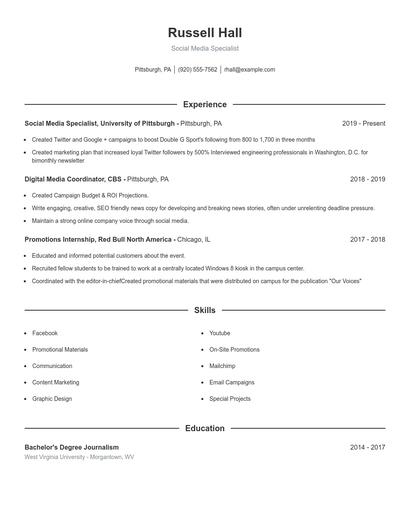 Social Media Specialist Resume