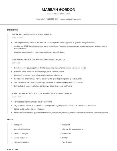 Social Media Specialist Resume