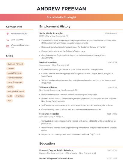Social Media Strategist Resume