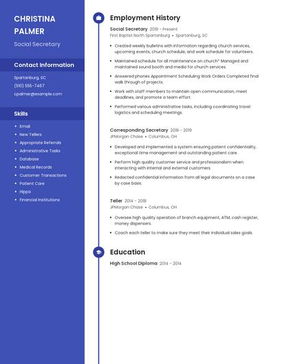 Social Secretary Resume