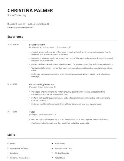 Social Secretary Resume