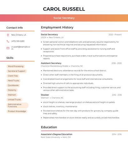 Social Secretary Resume