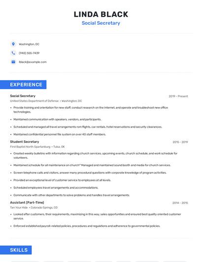 Social Secretary Resume