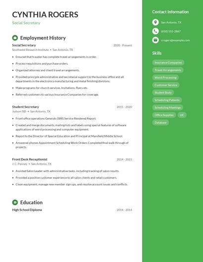 Social Secretary Resume