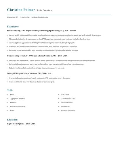 Social Secretary Resume