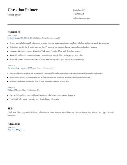 Social Secretary Resume