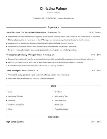 Social Secretary Resume