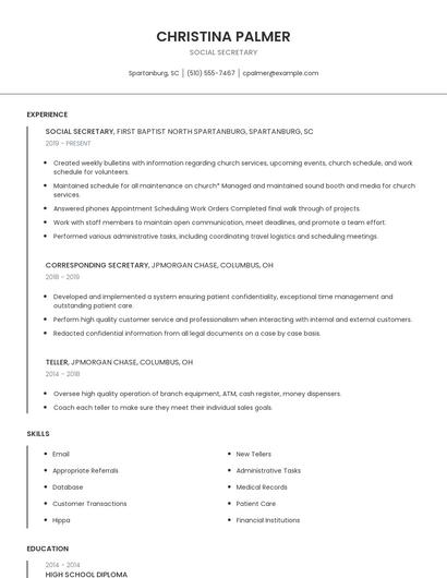 Social Secretary Resume