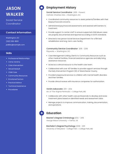Social Service Coordinator Resume