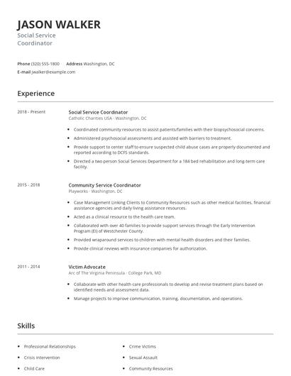 Social Service Coordinator Resume