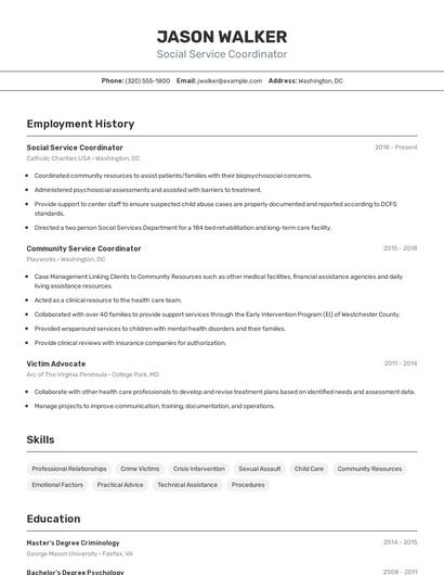 Social Service Coordinator Resume