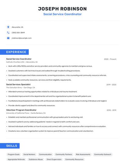 Social Service Coordinator Resume