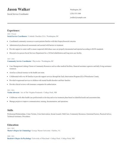 Social Service Coordinator Resume