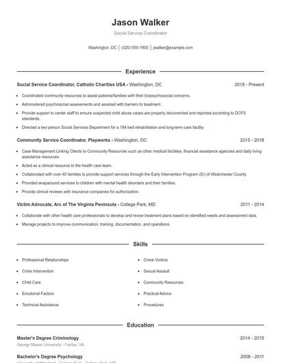 Social Service Coordinator Resume