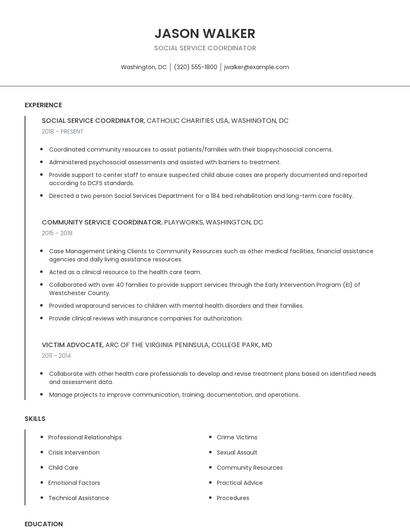 Social Service Coordinator Resume